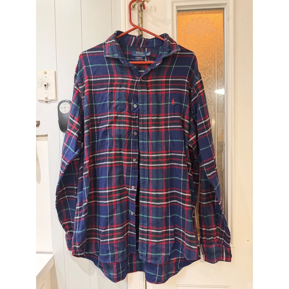 Polo Ralph Lauren Classic Fit Plaid Flannel Shirt Navy Blue Red Mens XXL